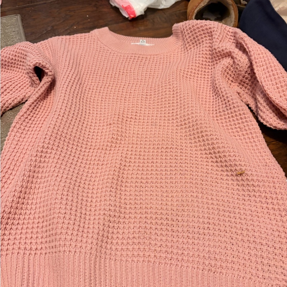 Aerie Pink Long Sleeve Waffle Knit Top